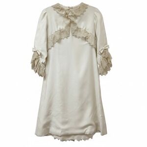 Vintage Emma Domb California Girls Cream Lace Satin Bow Dress Size 9 1960s Mod